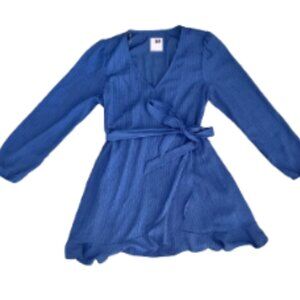 SO Ribbed Wrap Dress - Long Sleeve - Blue - Size Large